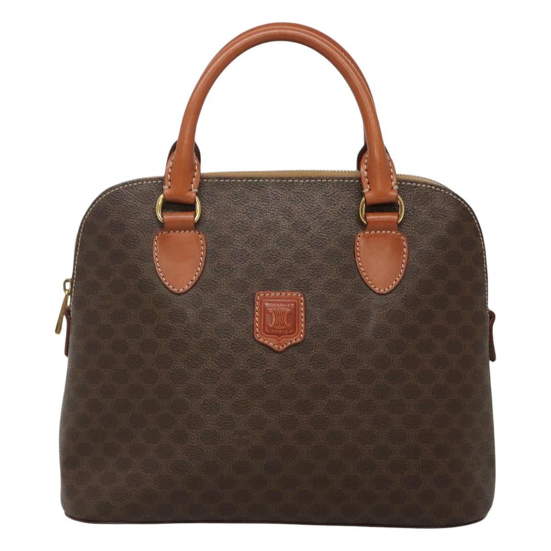CELINE Macadam Canvas Hand Bag PVC Leather 2way Brown Gold Auth 119421