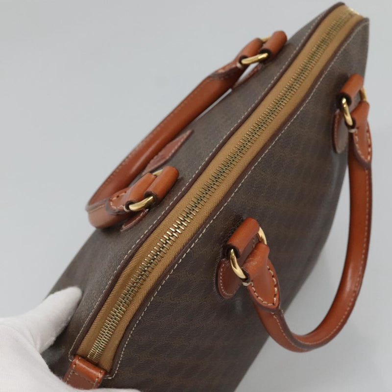 CELINE Macadam Canvas Hand Bag PVC Leather 2way Brown Gold Auth 119421