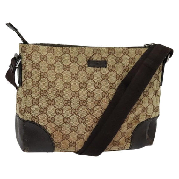 GUCCI GG Canvas Shoulder Bag Beige Silver 114273 Auth 119507