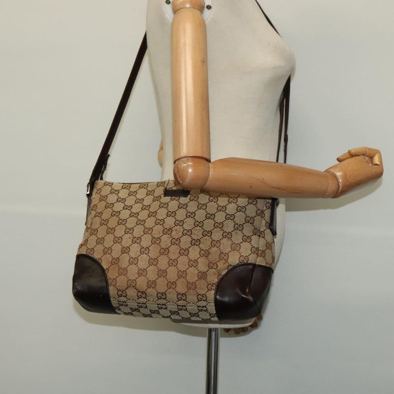 GUCCI GG Canvas Shoulder Bag Beige Silver 114273 Auth 119507