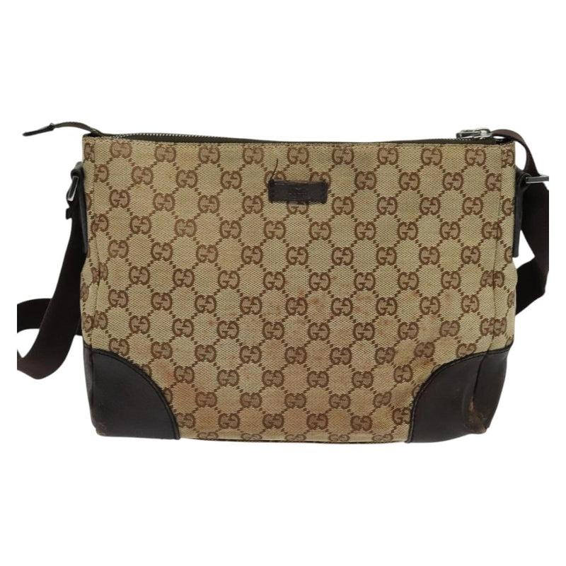 GUCCI GG Canvas Shoulder Bag Beige Silver 114273 Auth 119507
