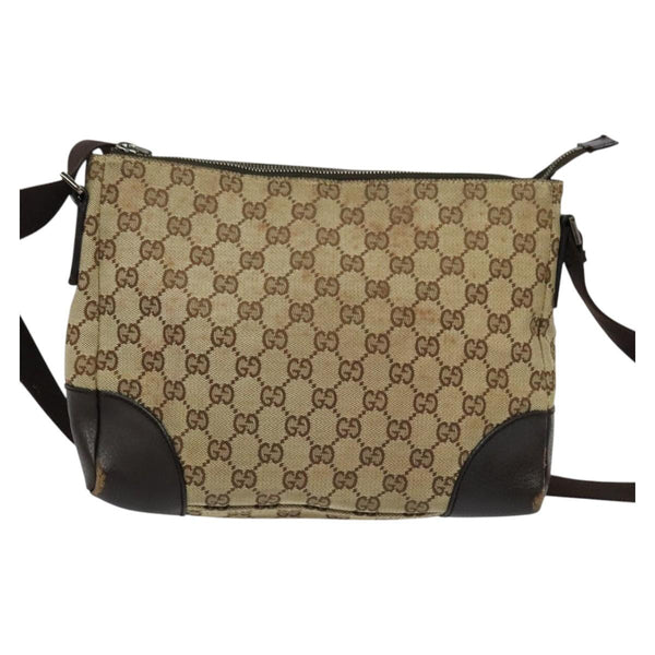 GUCCI GG Canvas Shoulder Bag Beige Silver 114273 Auth 119507