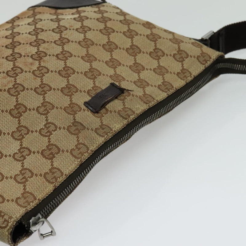 GUCCI GG Canvas Shoulder Bag Beige Silver 114273 Auth 119507
