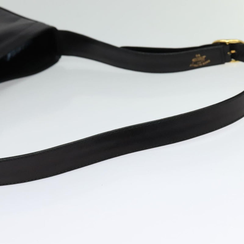 GUCCI Web Sherry Line Shoulder Bag Leather Black Gold Auth 119540