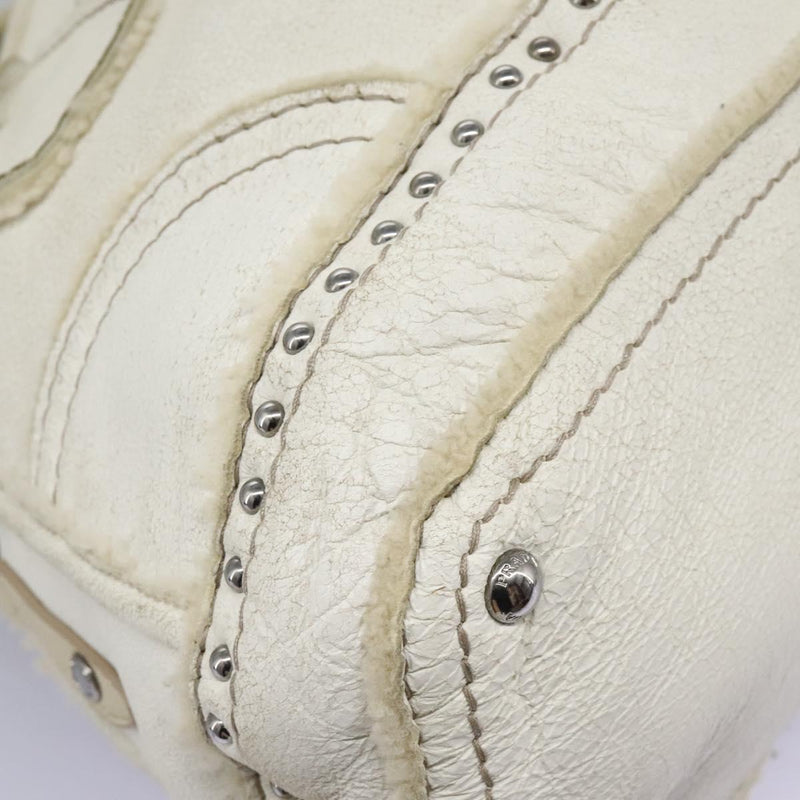 PRADA Hand Bag Leather 2way Silver White Auth 119542