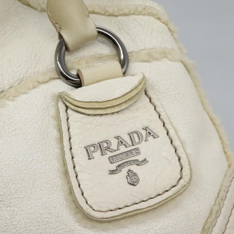 PRADA Hand Bag Leather 2way Silver White Auth 119542
