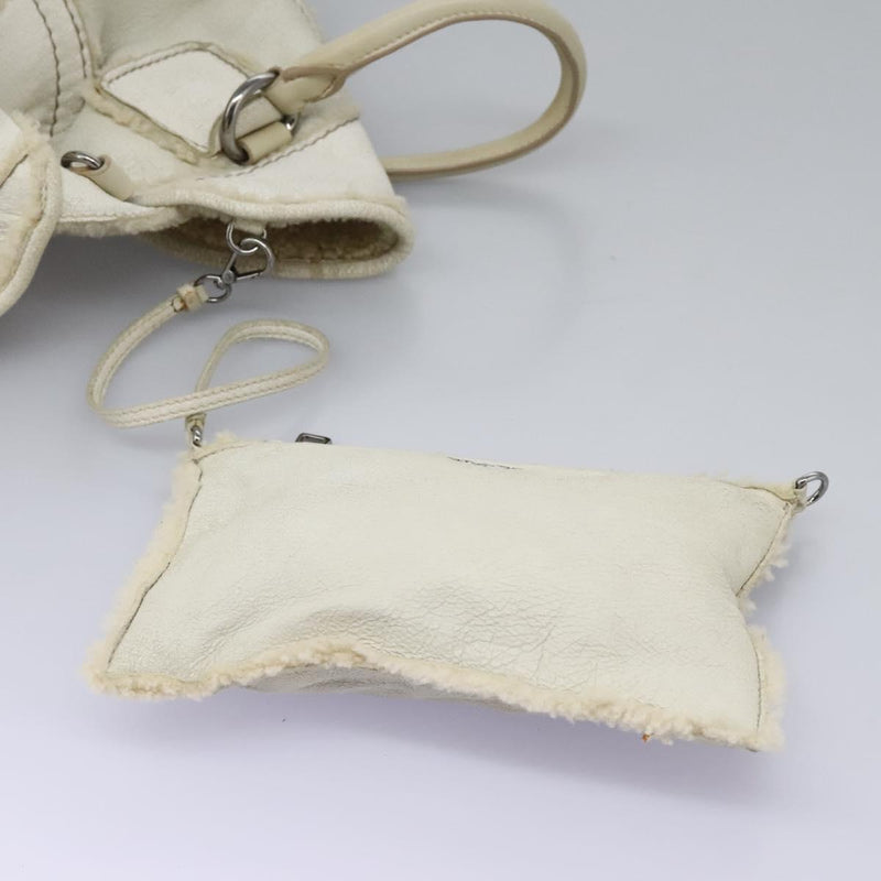 PRADA Hand Bag Leather 2way Silver White Auth 119542
