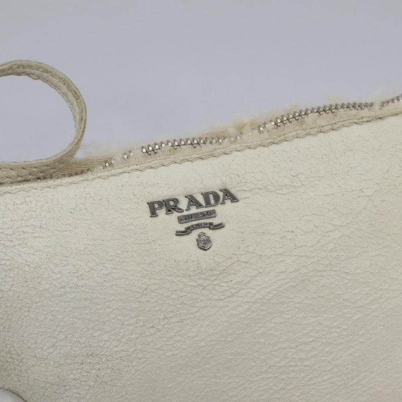 PRADA Hand Bag Leather 2way Silver White Auth 119542