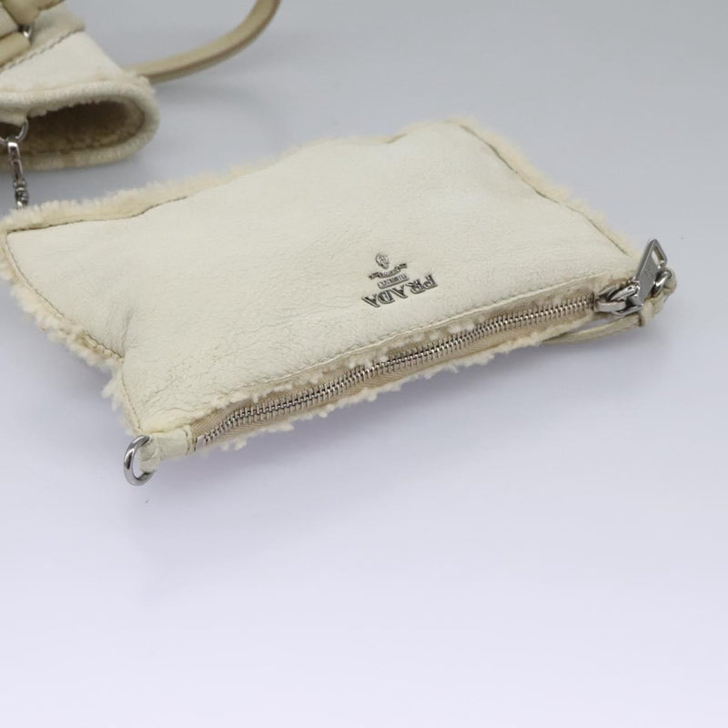 PRADA Hand Bag Leather 2way Silver White Auth 119542