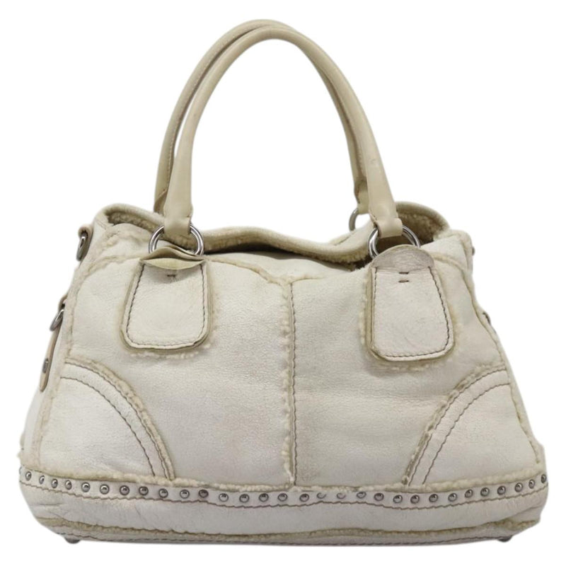 PRADA Hand Bag Leather 2way Silver White Auth 119542