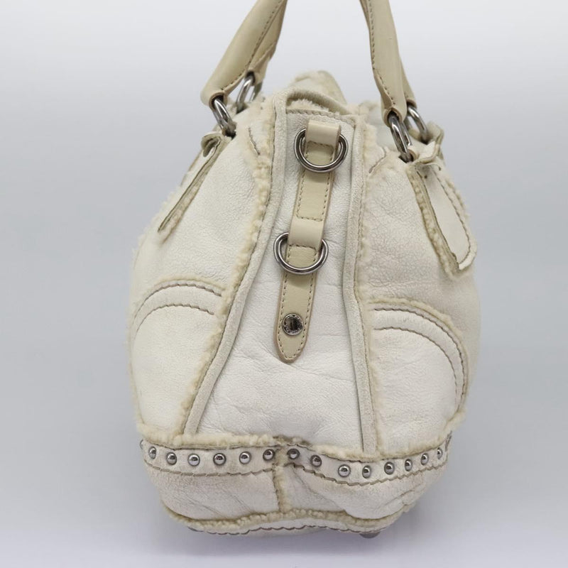 PRADA Hand Bag Leather 2way Silver White Auth 119542