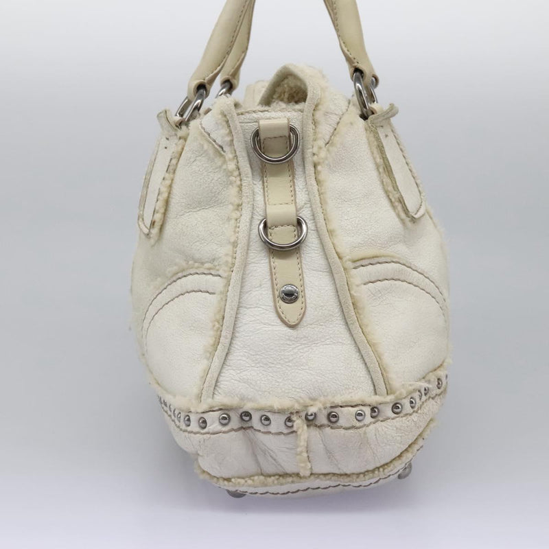 PRADA Hand Bag Leather 2way Silver White Auth 119542