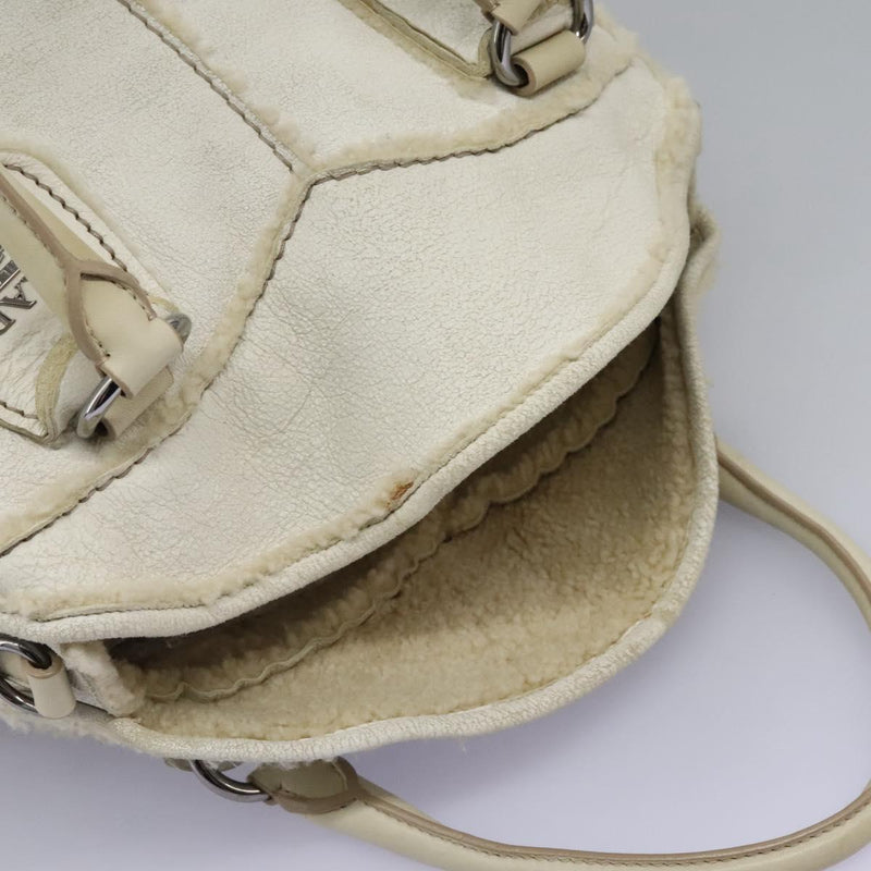 PRADA Hand Bag Leather 2way Silver White Auth 119542