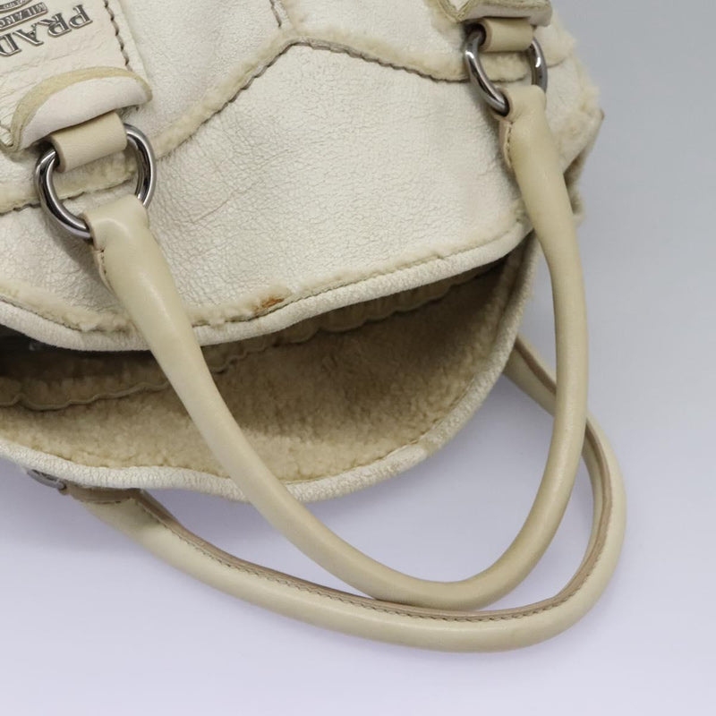 PRADA Hand Bag Leather 2way Silver White Auth 119542