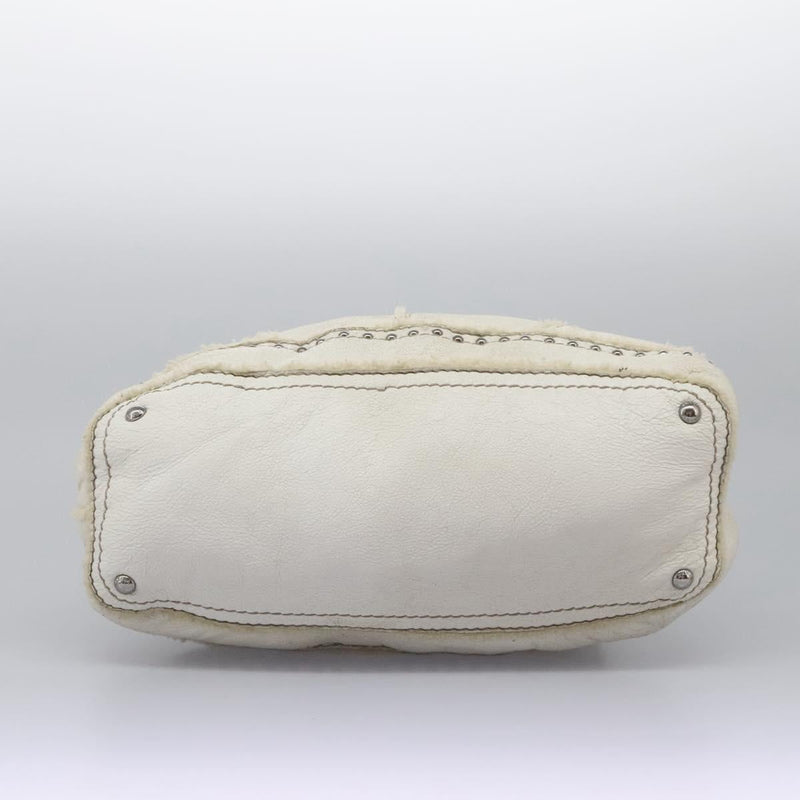 PRADA Hand Bag Leather 2way Silver White Auth 119542
