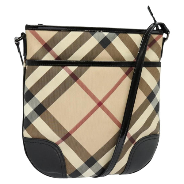 BURBERRY Nova Check Shoulder Bag PVC Beige Silver Auth 119549