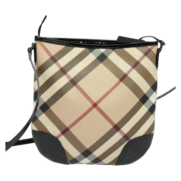 BURBERRY Nova Check Shoulder Bag PVC Beige Silver Auth 119549