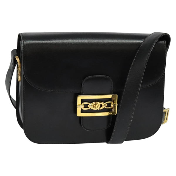 CELINE Shoulder Bag Leather Black Gold Auth 119567