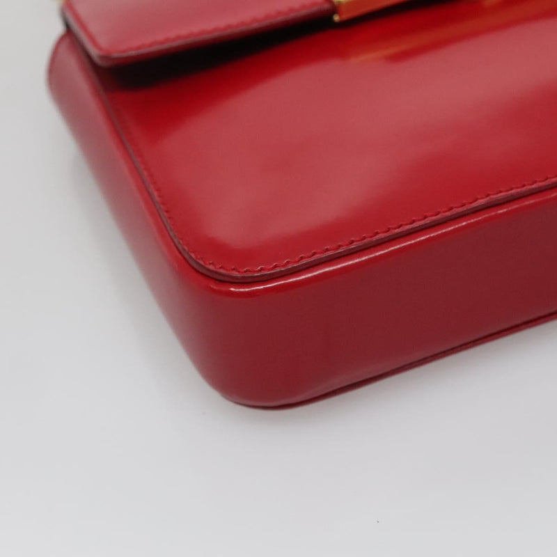 PRADA Mini Hand Bag Leather Red Gold Auth 119575