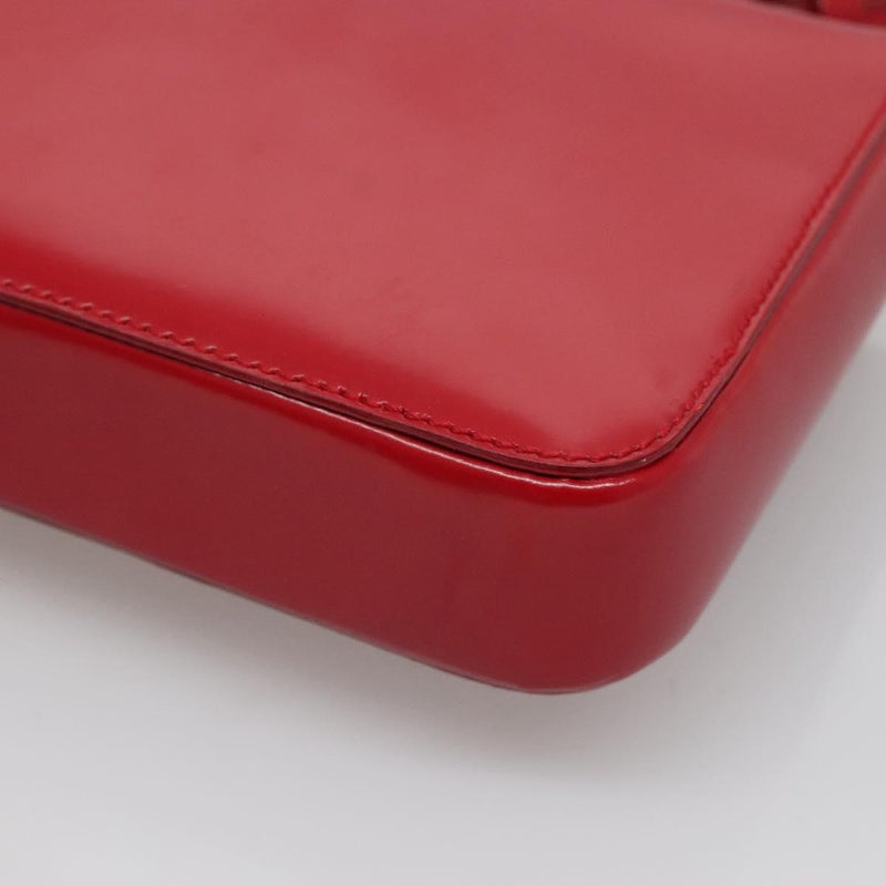 PRADA Mini Hand Bag Leather Red Gold Auth 119575