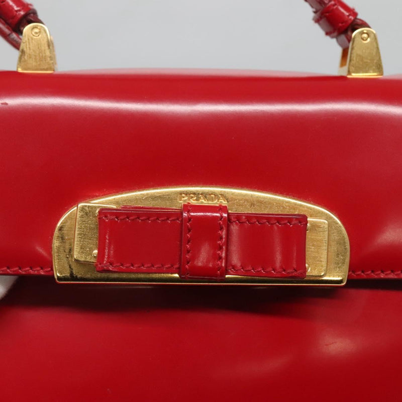 PRADA Mini Hand Bag Leather Red Gold Auth 119575