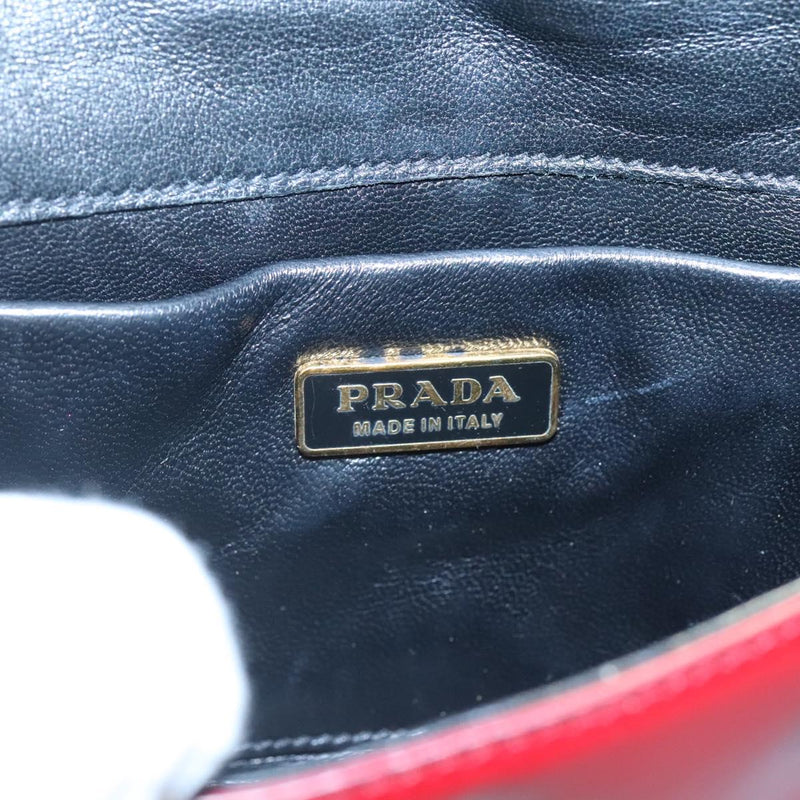 PRADA Mini Hand Bag Leather Red Gold Auth 119575