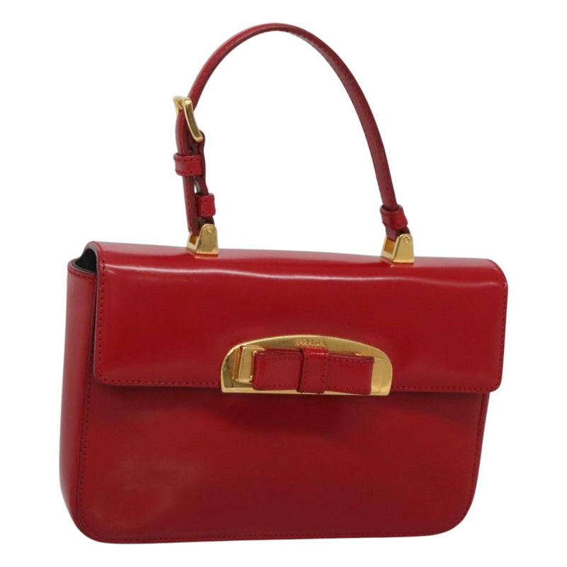 PRADA Mini Hand Bag Leather Red Gold Auth 119575