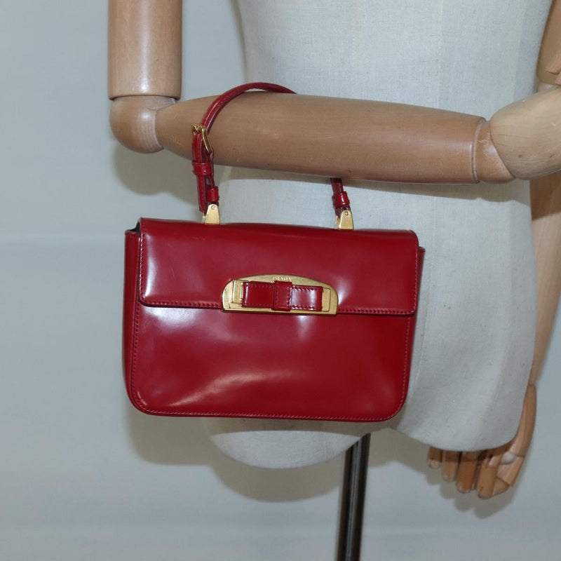 PRADA Mini Hand Bag Leather Red Gold Auth 119575