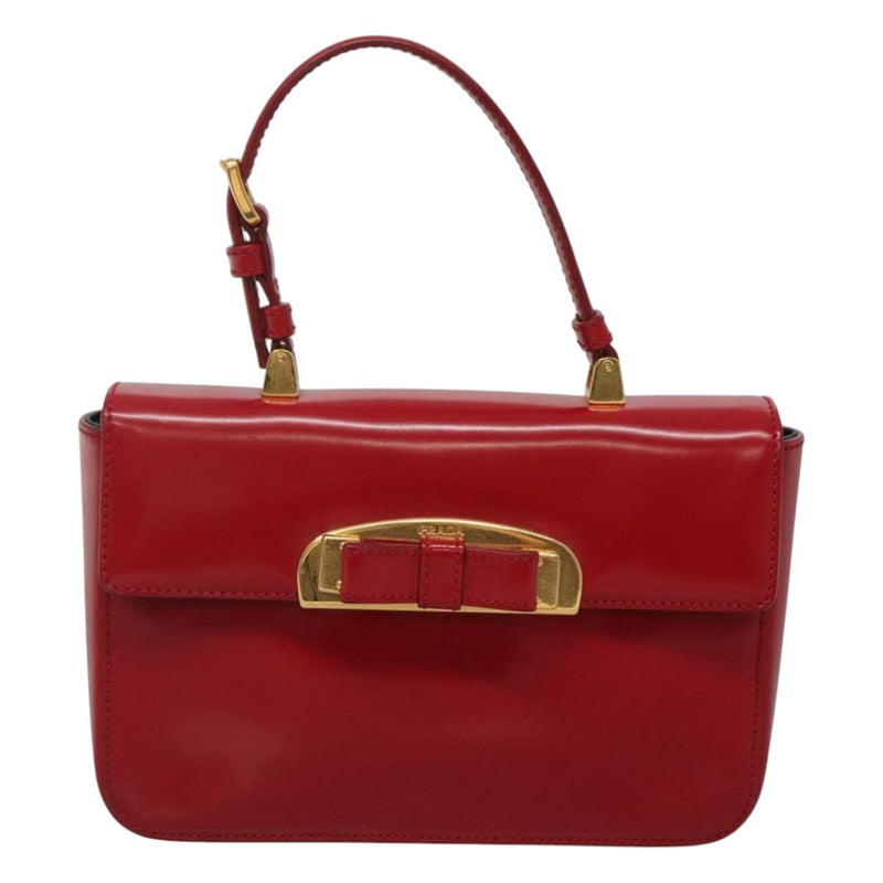 PRADA Mini Hand Bag Leather Red Gold Auth 119575