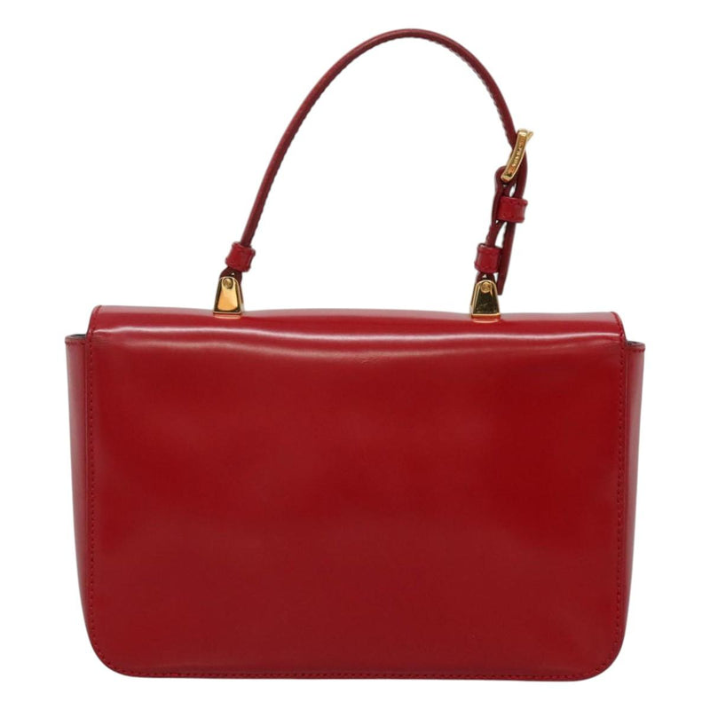 PRADA Mini Hand Bag Leather Red Gold Auth 119575
