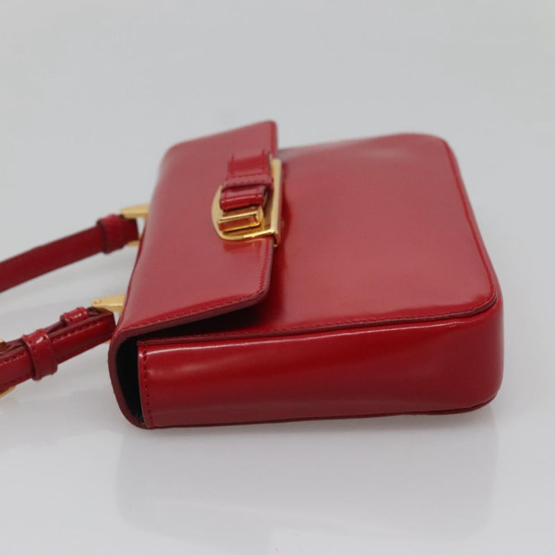 PRADA Mini Hand Bag Leather Red Gold Auth 119575