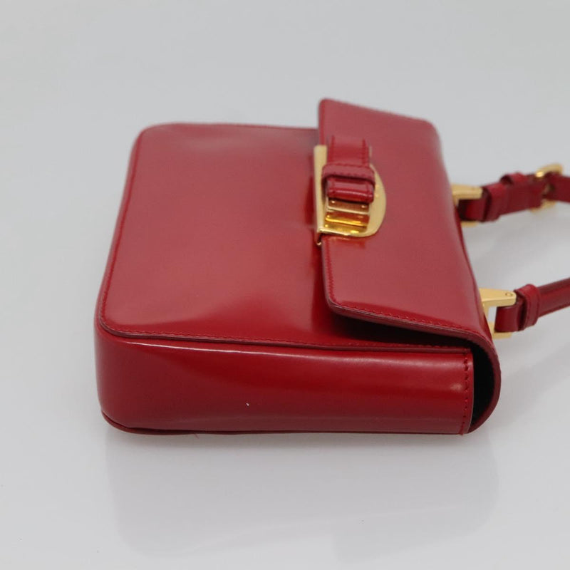 PRADA Mini Hand Bag Leather Red Gold Auth 119575