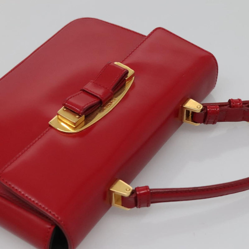 PRADA Mini Hand Bag Leather Red Gold Auth 119575