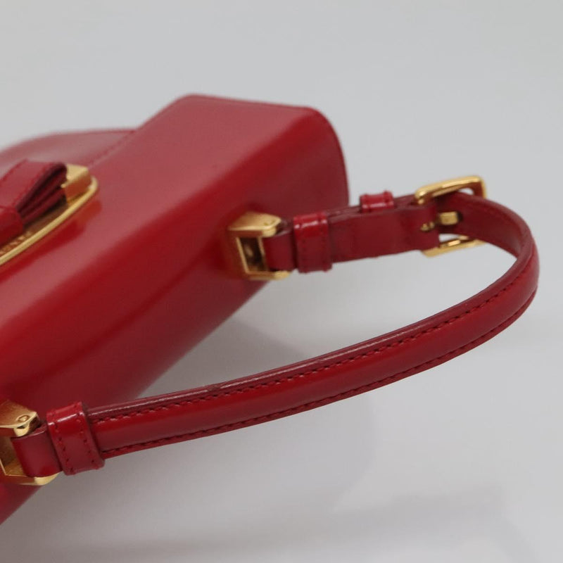 PRADA Mini Hand Bag Leather Red Gold Auth 119575