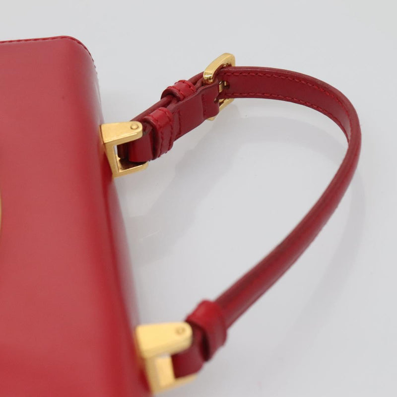 PRADA Mini Hand Bag Leather Red Gold Auth 119575