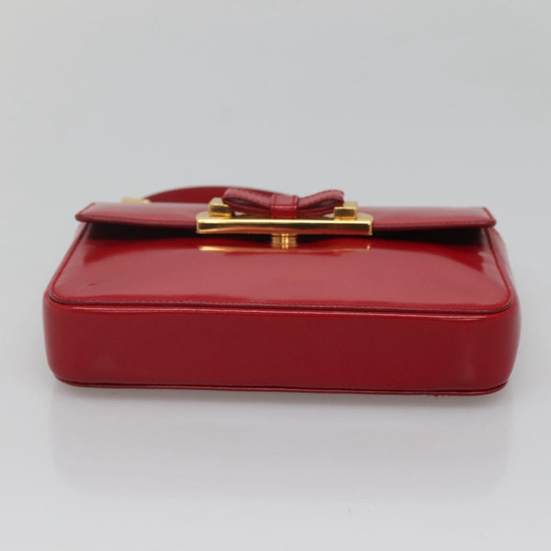 PRADA Mini Hand Bag Leather Red Gold Auth 119575