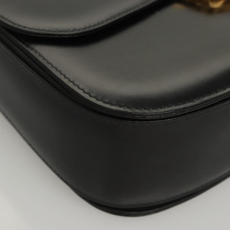 GUCCI Shoulder Bag Leather Black Gold Auth 119576