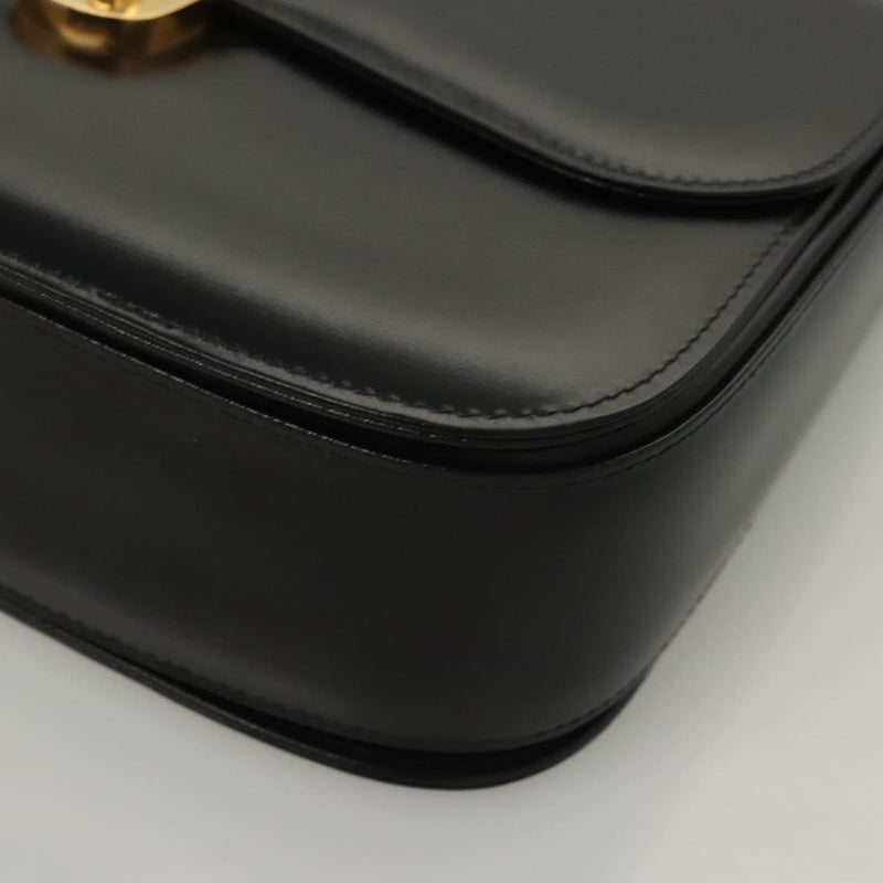GUCCI Shoulder Bag Leather Black Gold Auth 119576