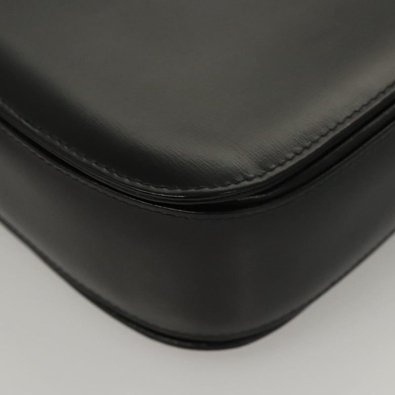 GUCCI Shoulder Bag Leather Black Gold Auth 119576