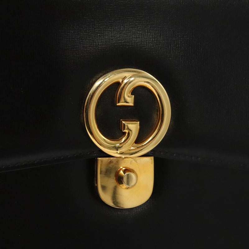 GUCCI Shoulder Bag Leather Black Gold Auth 119576