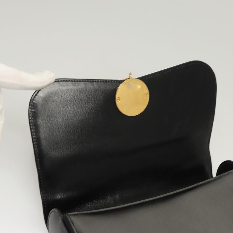 GUCCI Shoulder Bag Leather Black Gold Auth 119576
