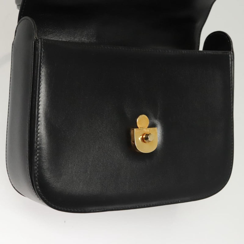 GUCCI Shoulder Bag Leather Black Gold Auth 119576