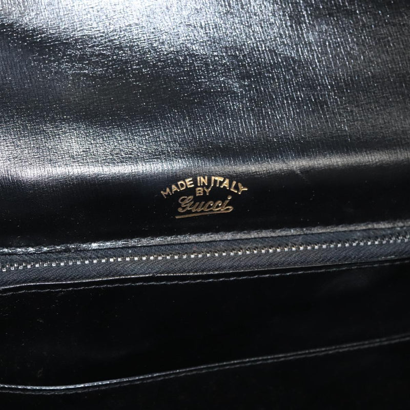 GUCCI Shoulder Bag Leather Black Gold Auth 119576