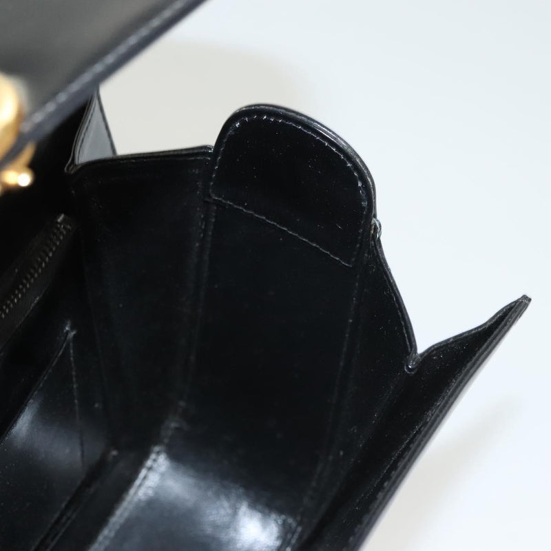 GUCCI Shoulder Bag Leather Black Gold Auth 119576