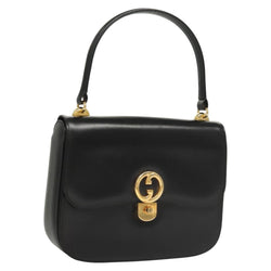 GUCCI Shoulder Bag Leather Black Gold Auth 119576