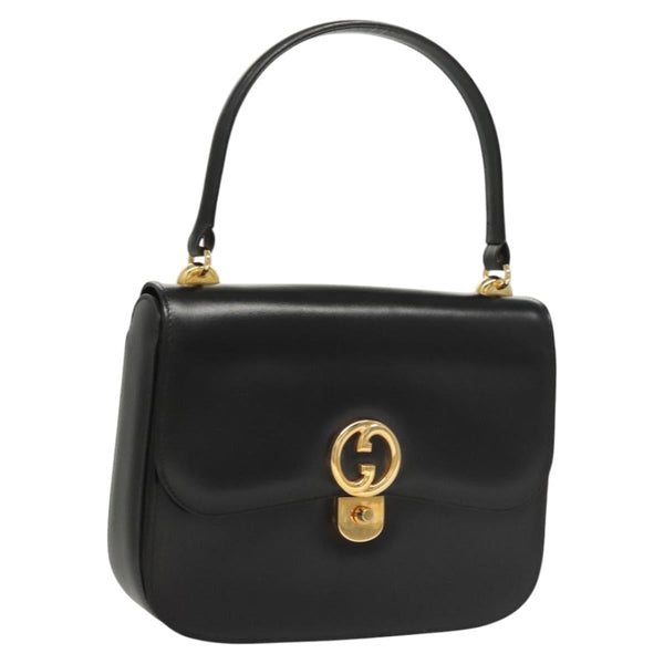 GUCCI Shoulder Bag Leather Black Gold Auth 119576