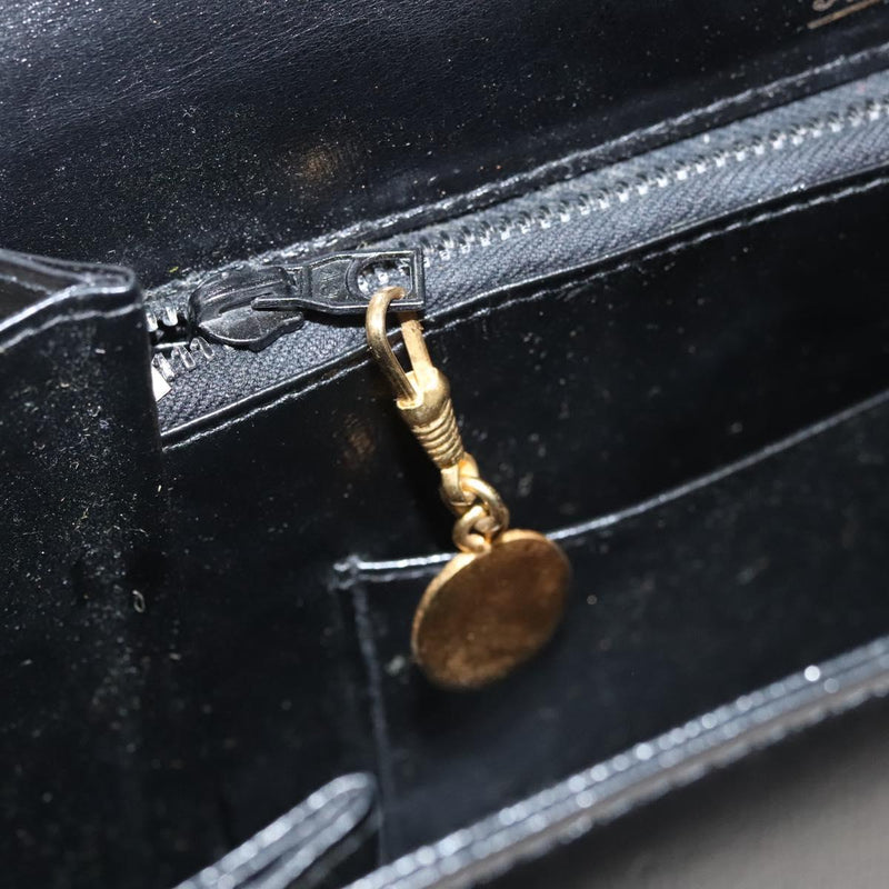 GUCCI Shoulder Bag Leather Black Gold Auth 119576