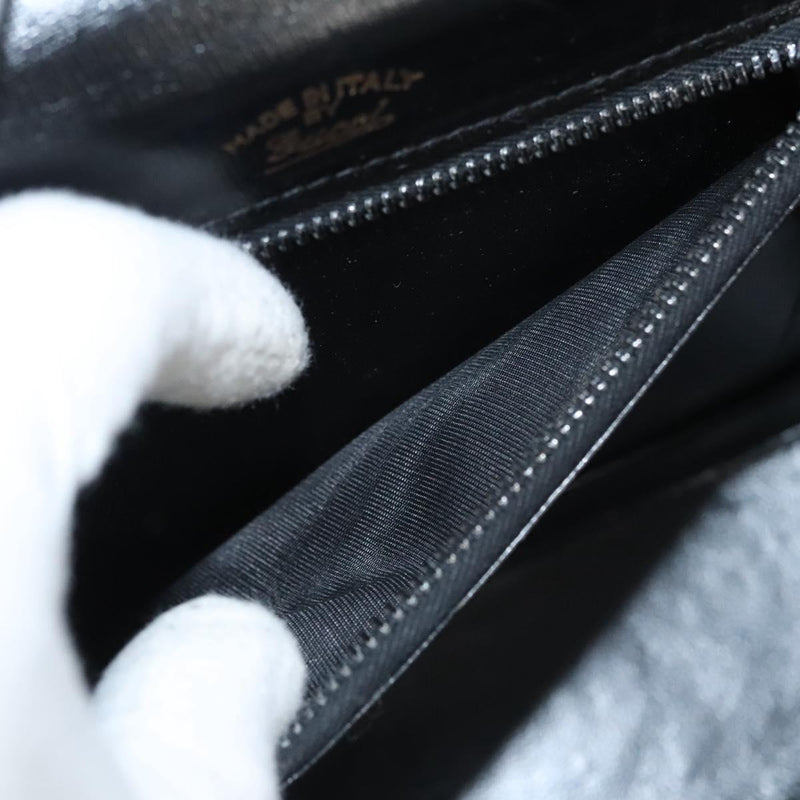 GUCCI Shoulder Bag Leather Black Gold Auth 119576