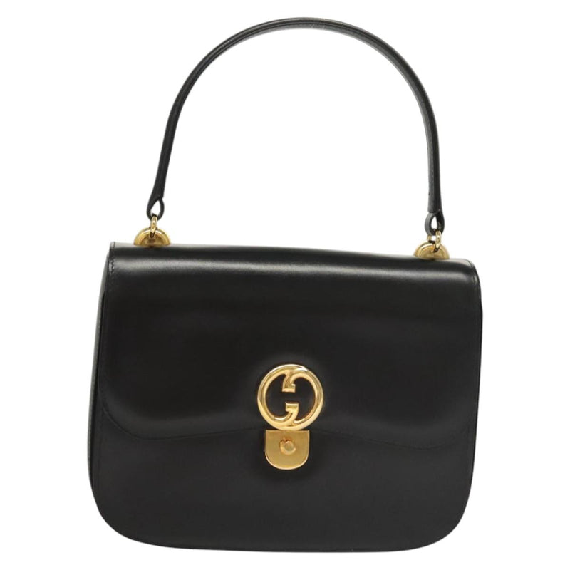 GUCCI Shoulder Bag Leather Black Gold Auth 119576