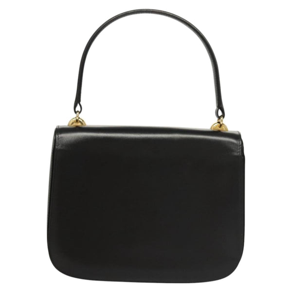 GUCCI Shoulder Bag Leather Black Gold Auth 119576
